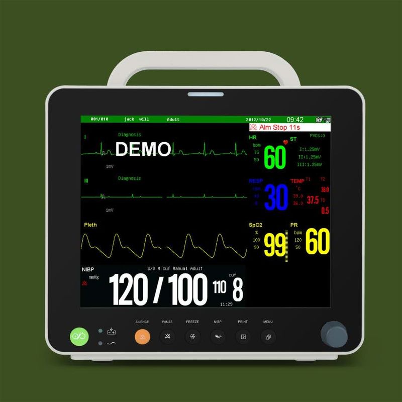 شاشة TFT ملونة مقاس 12.1 بوصة شاشات بيطرية متعددة المعلمات مع ECG